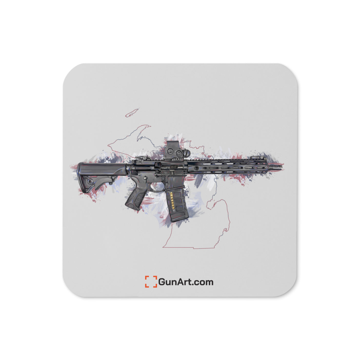Defending Freedom - Michigan - AR-15 State Cork-back Coaster - Colored State
