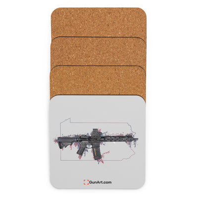 Defending Freedom - Pennsylvania - AR-15 State Cork-back Coaster - Colored State