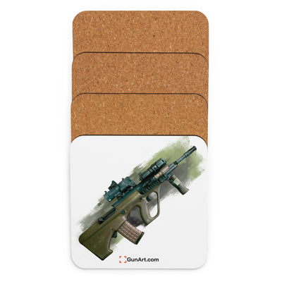 Universal Army Bullpup Rifle Cork-back Coaster - White Background
