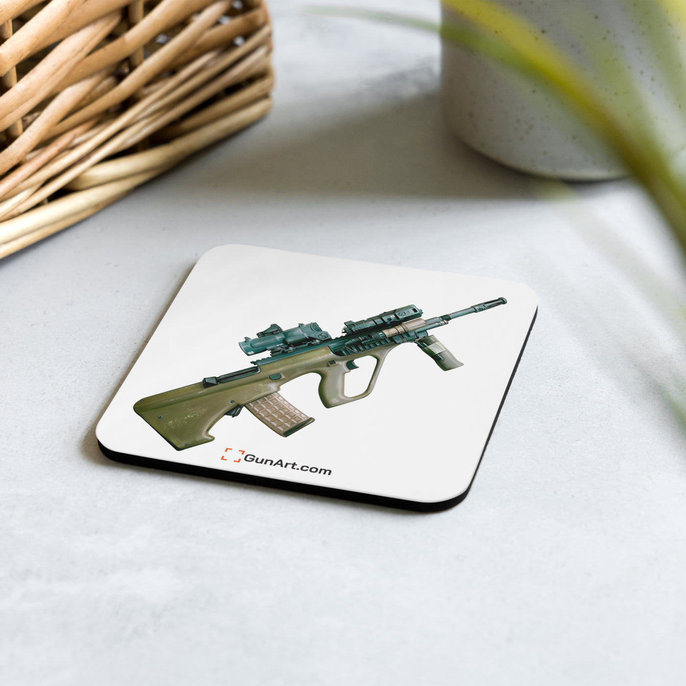 Universal Army Bullpup Rifle Cork-back Coaster - White Background - Just The Piece