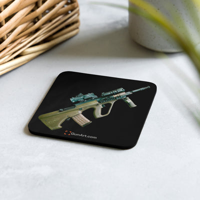 Universal Army Bullpup Rifle Cork-back Coaster - Black Background - Just The Piece