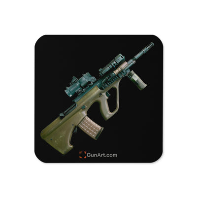 Universal Army Bullpup Rifle Cork-back Coaster - Black Background - Just The Piece