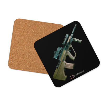 Universal Army Bullpup Rifle Cork-back Coaster - Black Background - Just The Piece