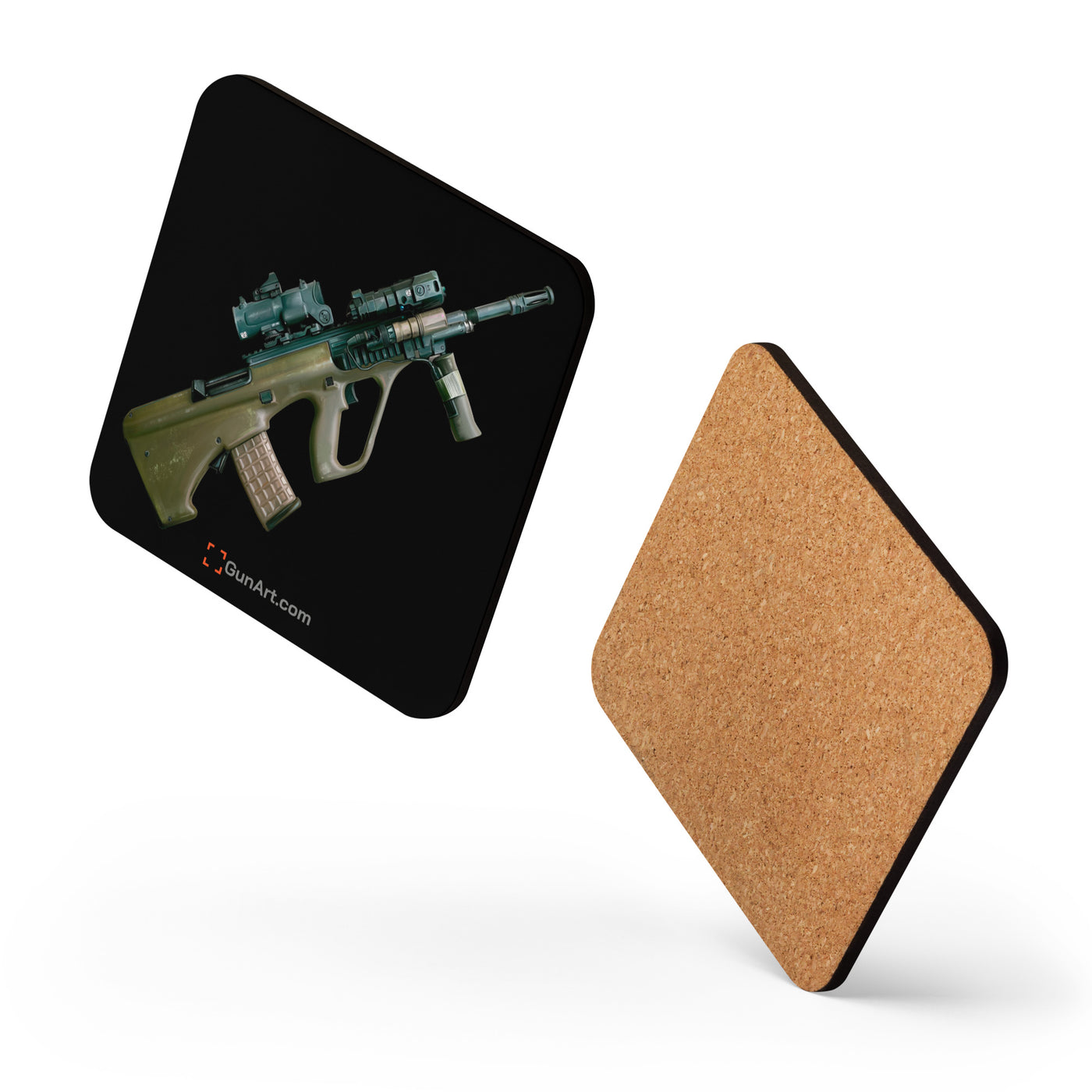 Universal Army Bullpup Rifle Cork-back Coaster - Black Background - Just The Piece