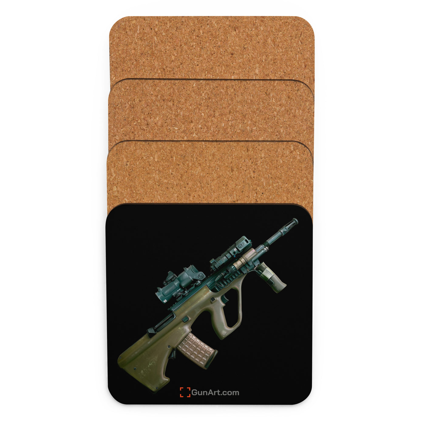 Universal Army Bullpup Rifle Cork-back Coaster - Black Background - Just The Piece