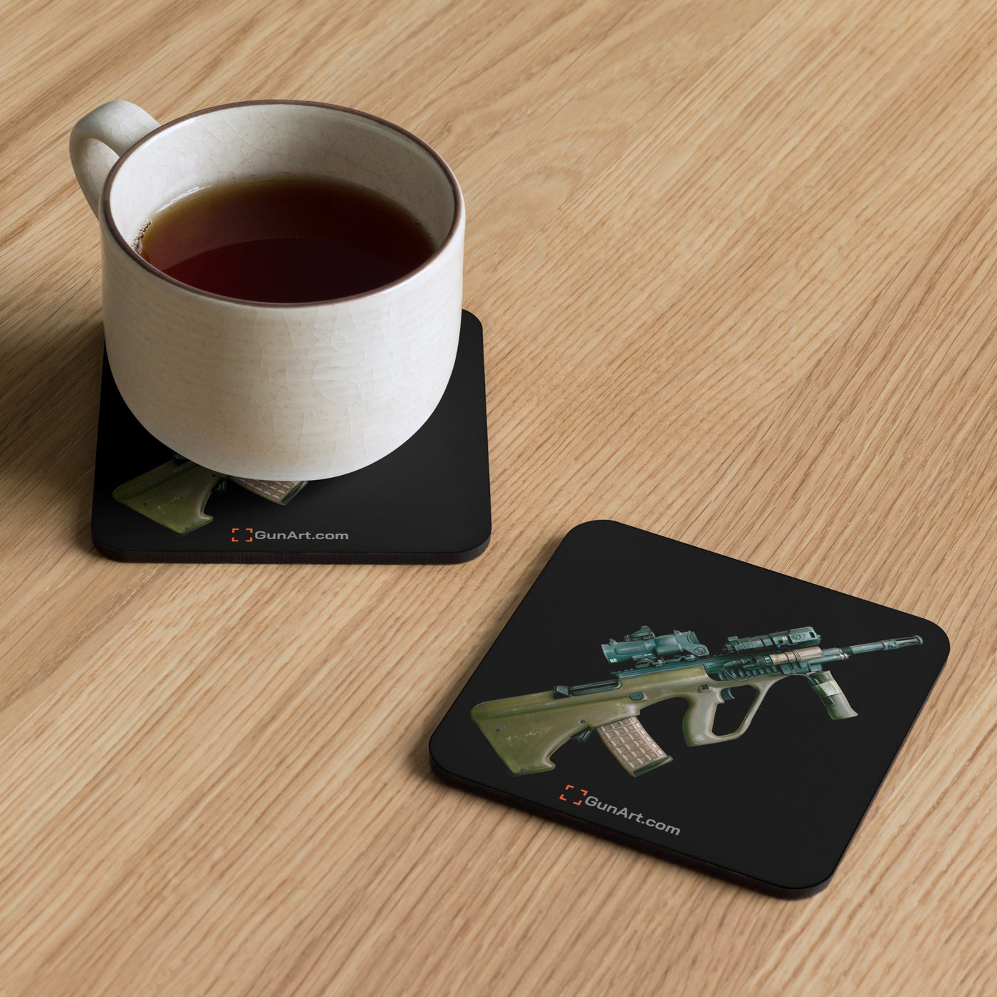 Universal Army Bullpup Rifle Cork-back Coaster - Black Background - Just The Piece
