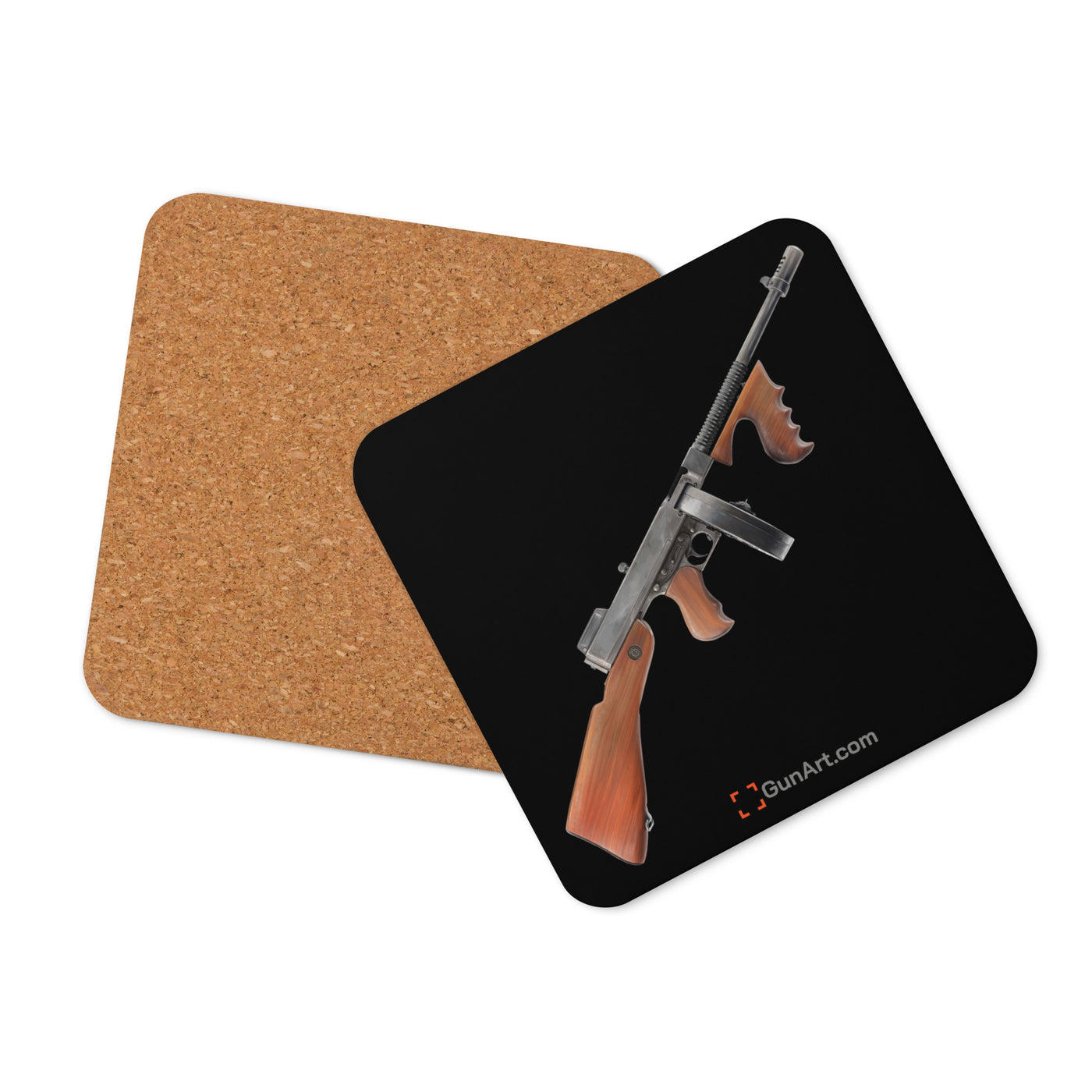 The “OG” Mobster Machine Gun Cork-back Coaster - Black Background - Just The Piece