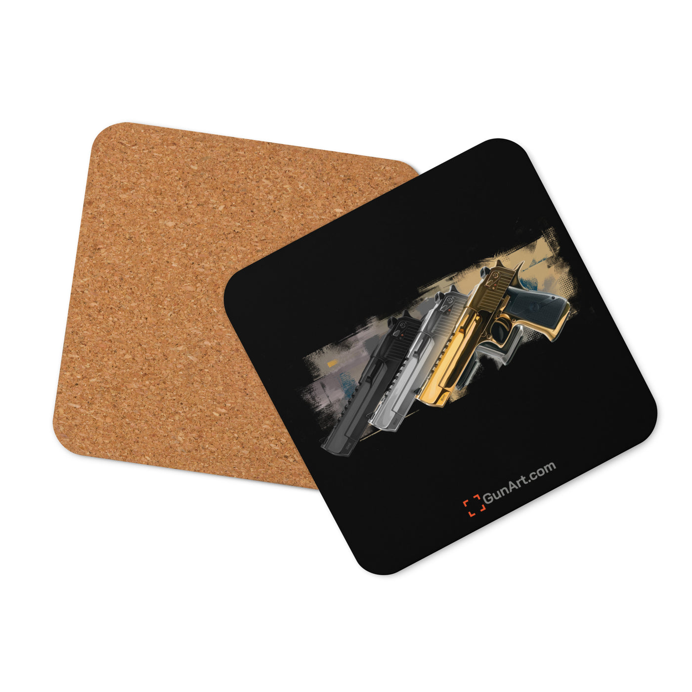 Super Power Pistol Trio Cork-back Coaster - Black Background