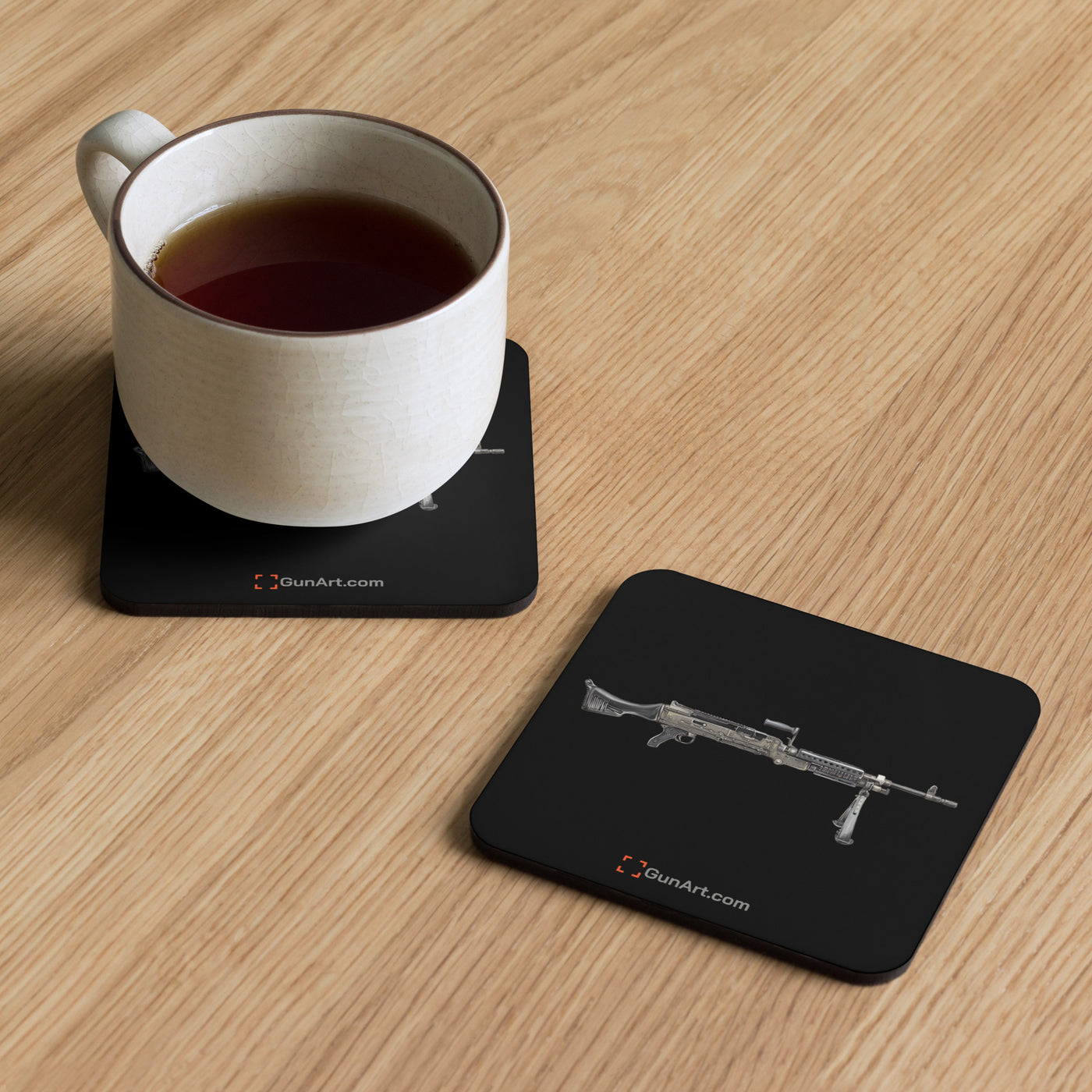 M240B - Belt Fed 7.62x51 Machine Gun Cork-back Coaster - Just The Piece - Black Background