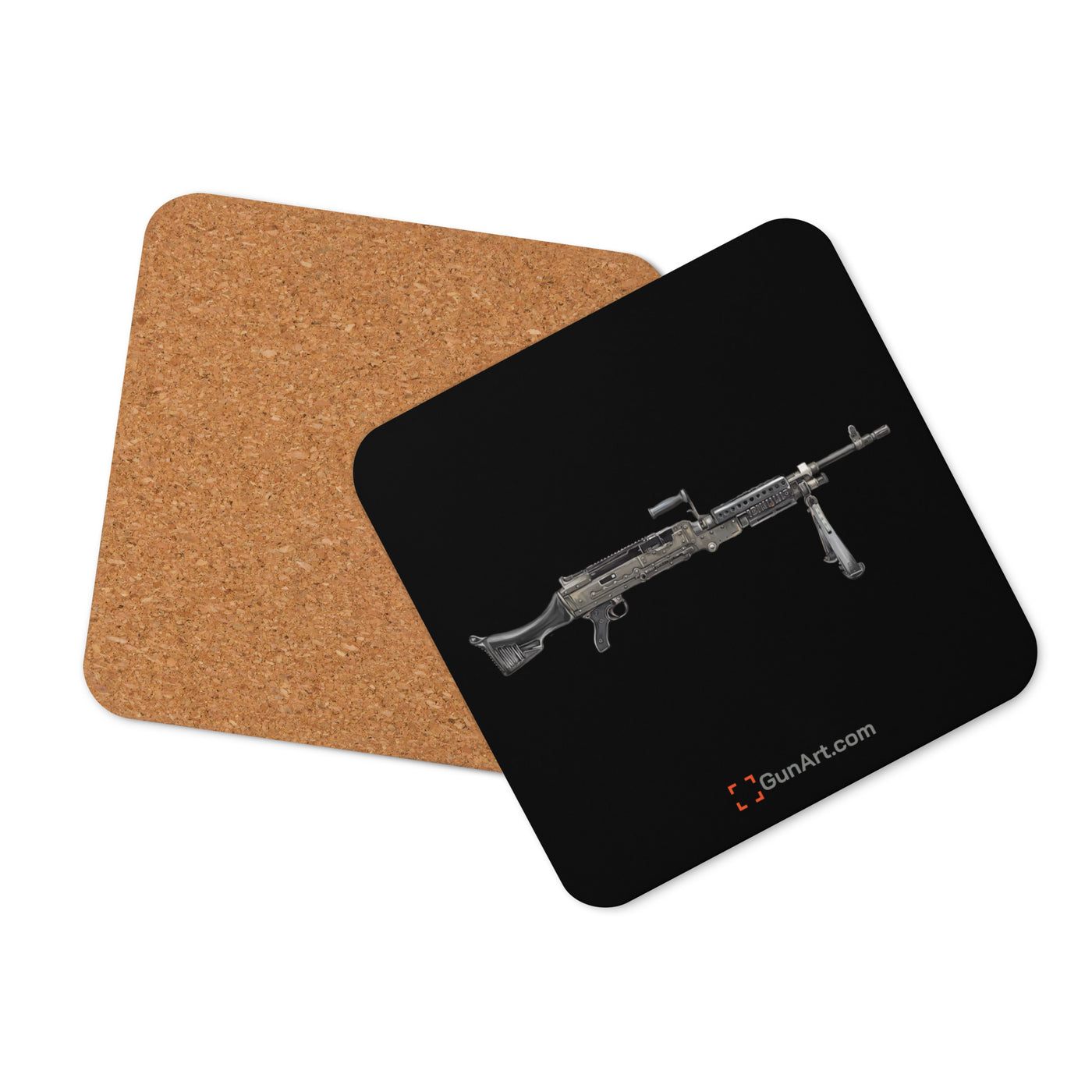 M240B - Belt Fed 7.62x51 Machine Gun Cork-back Coaster - Just The Piece - Black Background