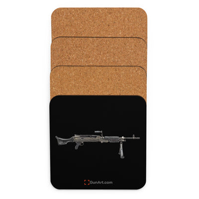 M240B - Belt Fed 7.62x51 Machine Gun Cork-back Coaster - Just The Piece - Black Background