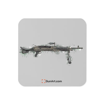M240B - Belt Fed 7.62x51 Machine Gun Cork-back Coaster - Grey Background