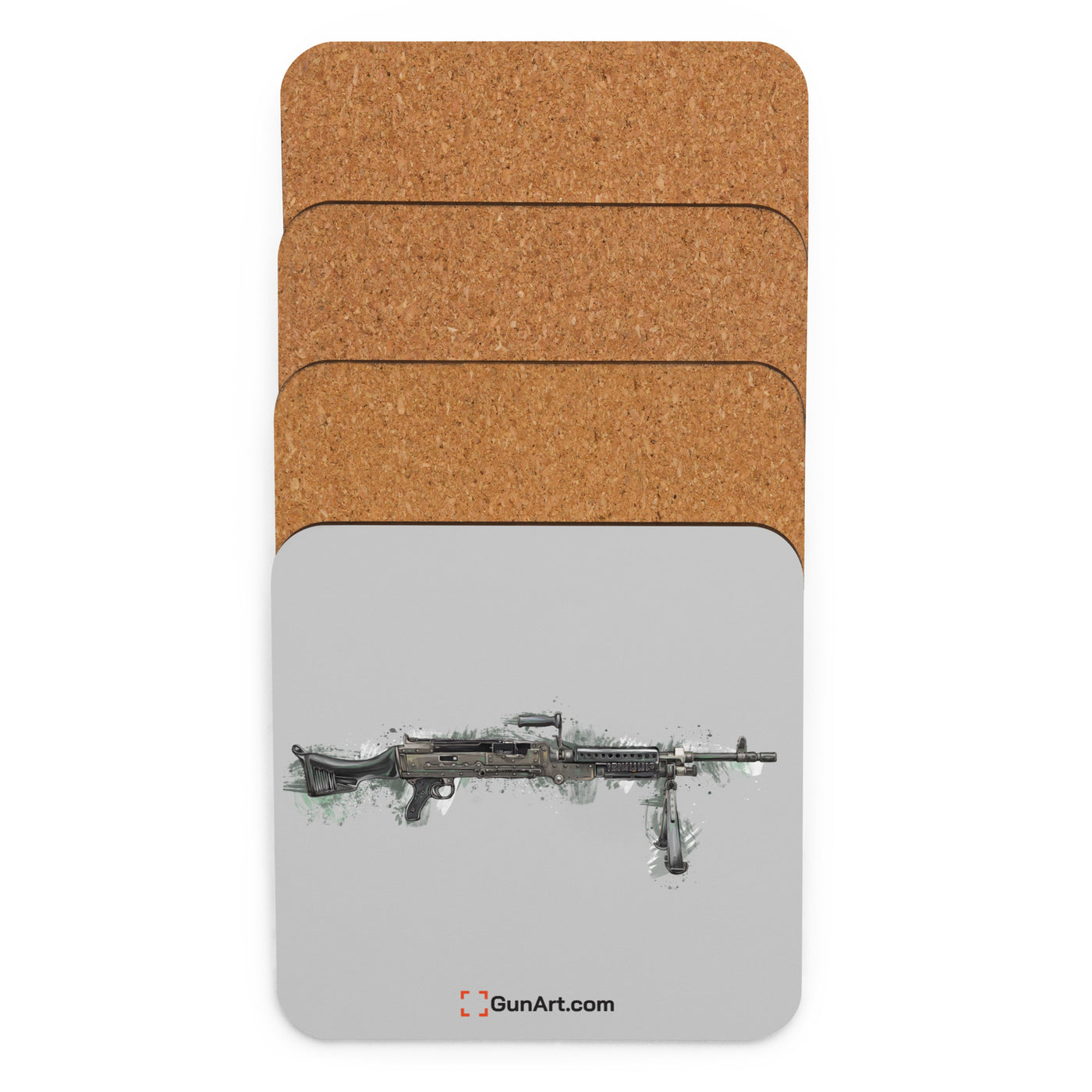 M240B - Belt Fed 7.62x51 Machine Gun Cork-back Coaster - Grey Background