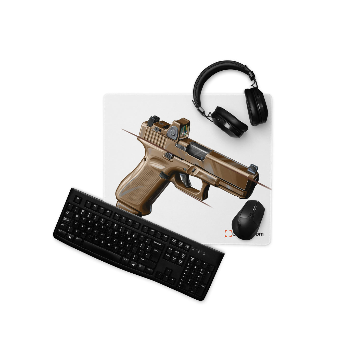 The Last Resort - OG Tan Poly Pistol Gaming Mouse Pad - Just The Piece - White Background