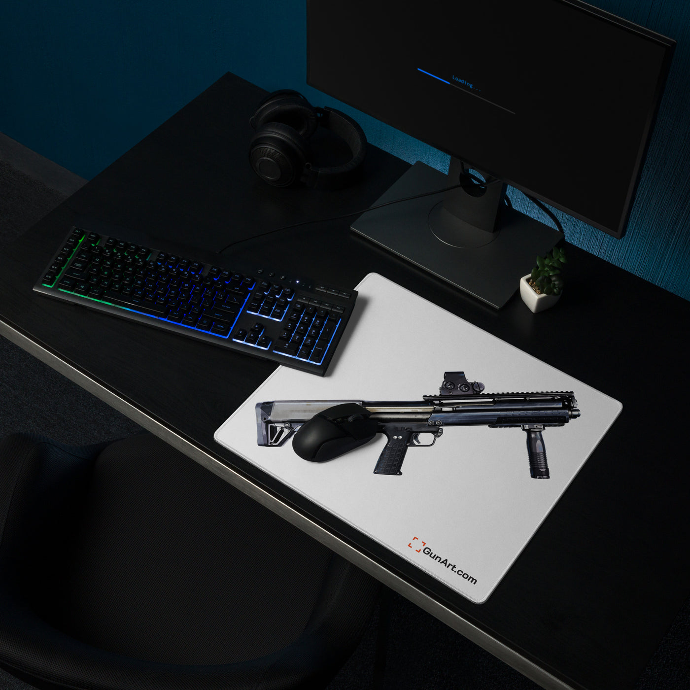 Tactical Bullpup Shotgun Gaming Mouse Pad - Just The Piece - White Background