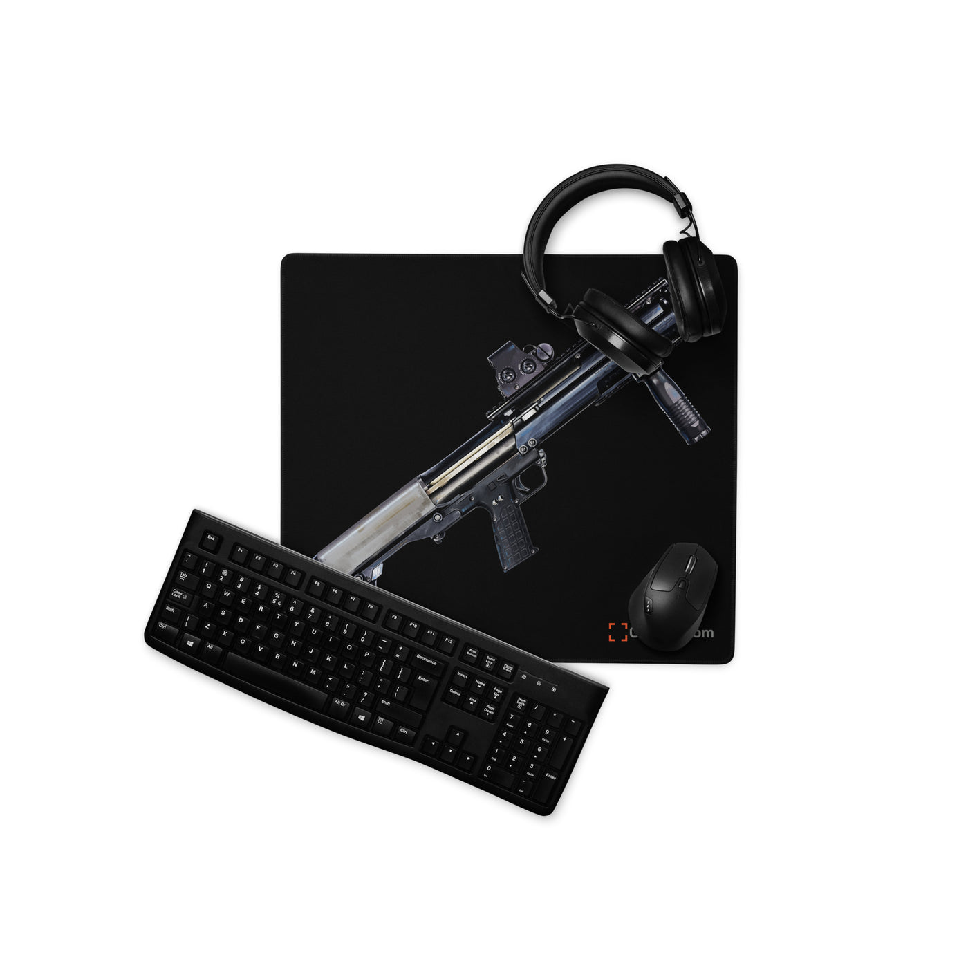 Tactical Bullpup Shotgun Gaming Mouse Pad - Just The Piece - Black Background