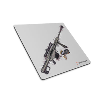 The Long-Range Legend - Purple .50 Cal BMG Rifle Gaming Mouse Pad - Grey Background