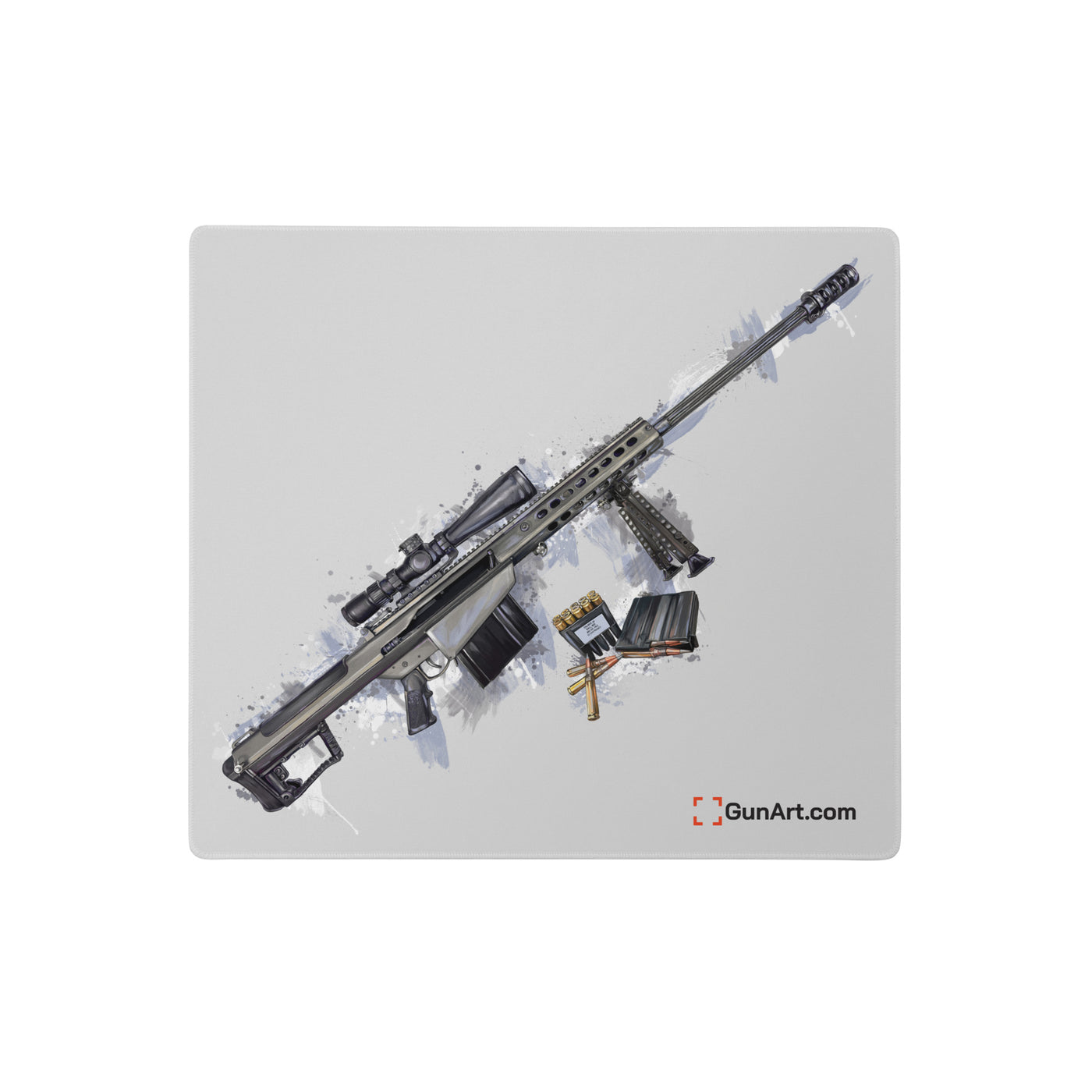 The Long-Range Legend - Blue .50 Cal BMG Rifle Gaming Mouse Pad - Grey Background