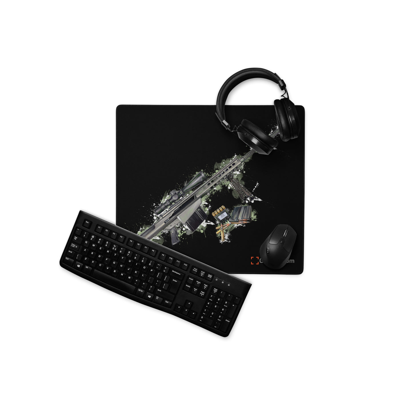 The Long-Range Legend - Green .50 Cal BMG Rifle Gaming Mouse Pad - Black Background