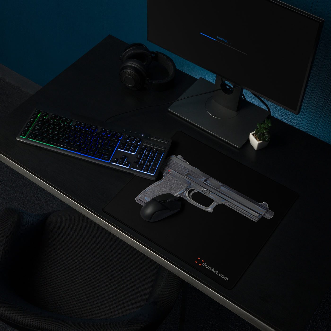 Tactical .45 ACP Poly Pistol Gaming Mouse Pad - Just The Piece - Black Background