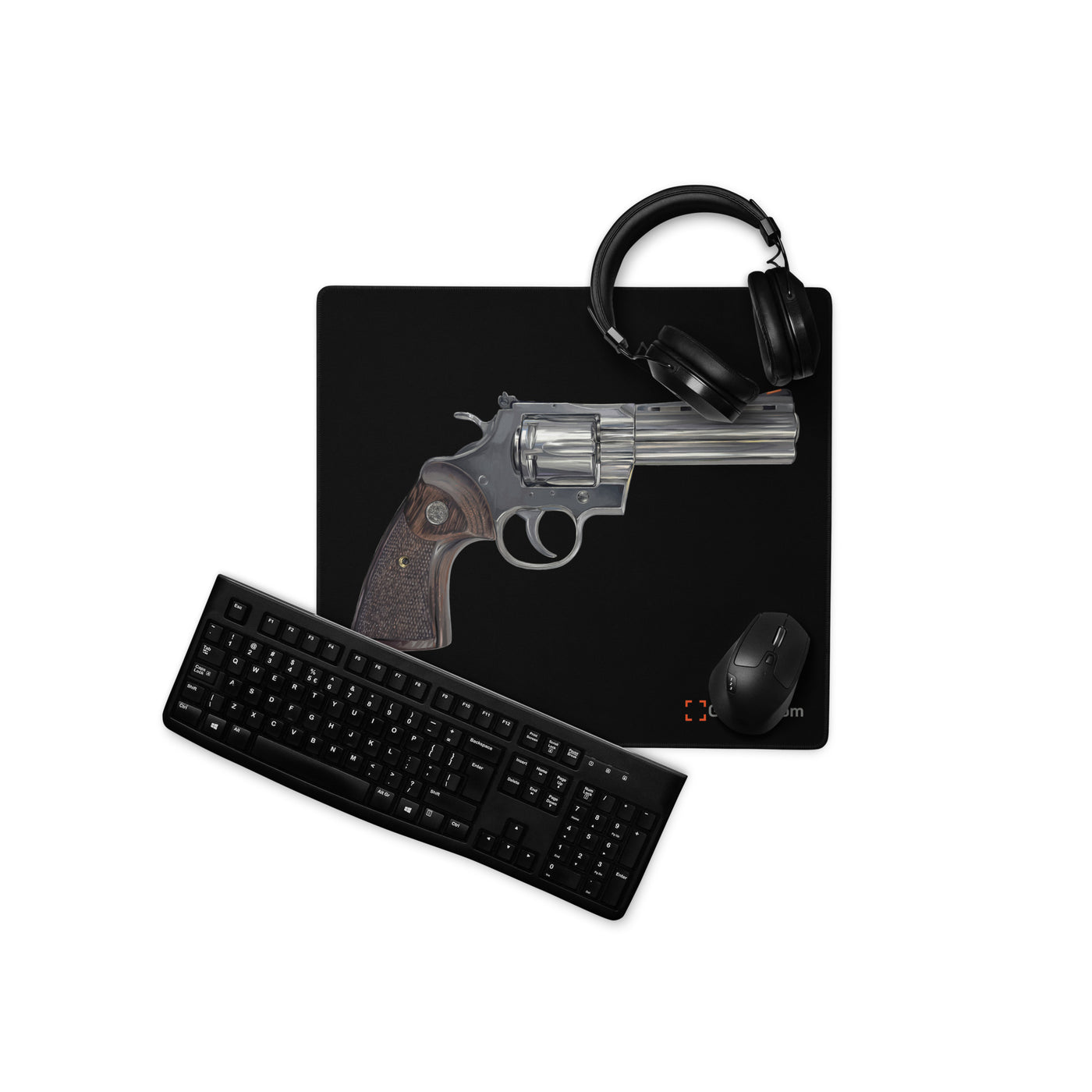Wood & Stainless .357 Magnum Revolver Gaming Mouse Pad - Just The Piece - Black Background
