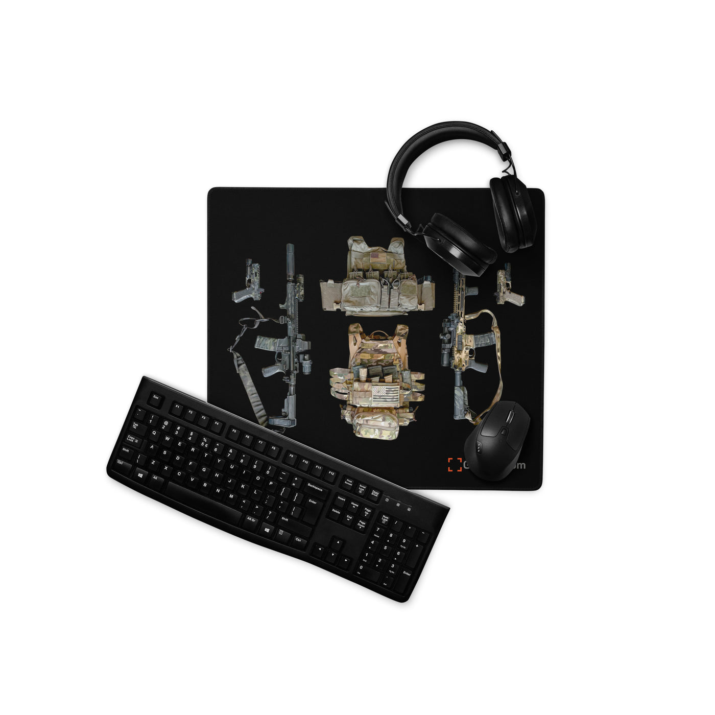 Stay Ready - Tactical Gear - AR15s and Pistols With Plate Carriers Gaming Mouse Pad - Just The Piece - Black Background