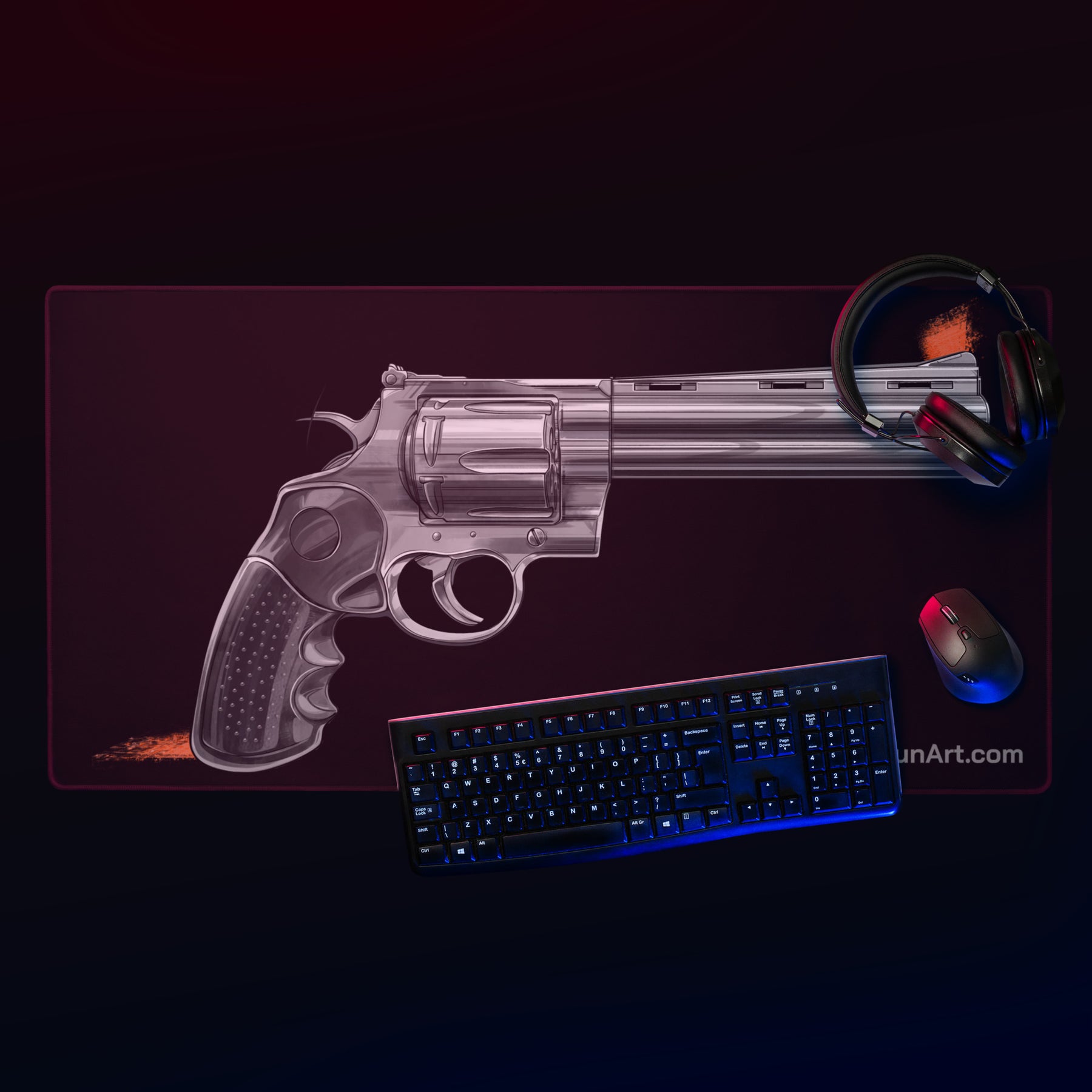 Stainless .44 Mag Revolver Gaming Mouse Pad - Just The Piece - Black B ...