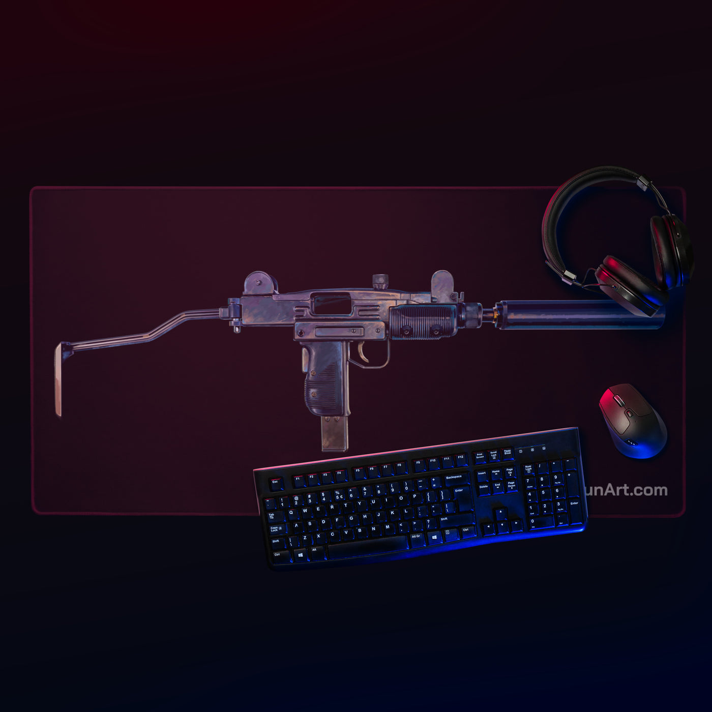 The Miniature Menace - Full Auto Subgun Gaming Mouse Pad - Just The Piece - Black Background
