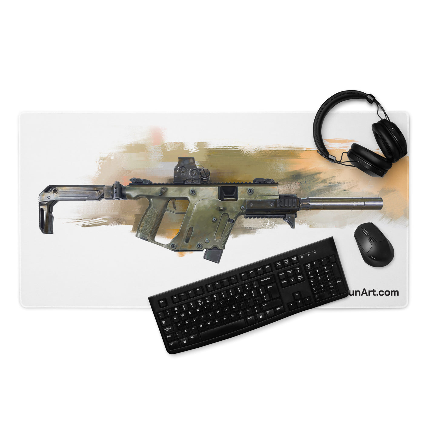 The Vindicator - Suppressed SMG Gaming Mouse Pad - Yellow Background