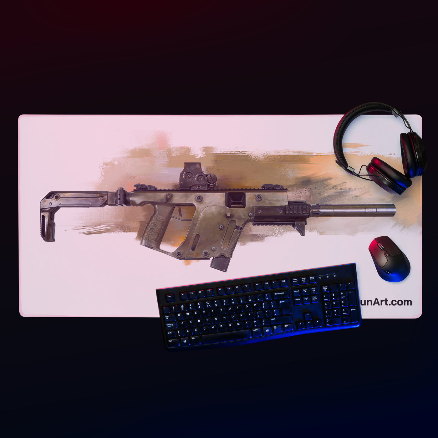 The Vindicator - Suppressed SMG Gaming Mouse Pad - Yellow Background