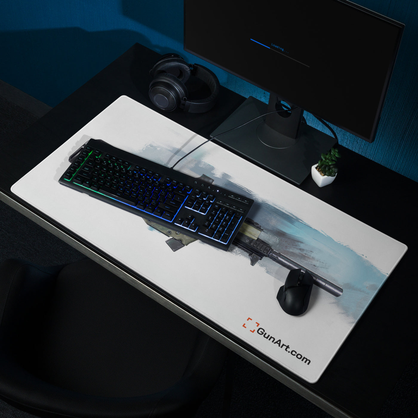 The Vindicator - Suppressed SMG Gaming Mouse Pad - Blue Background