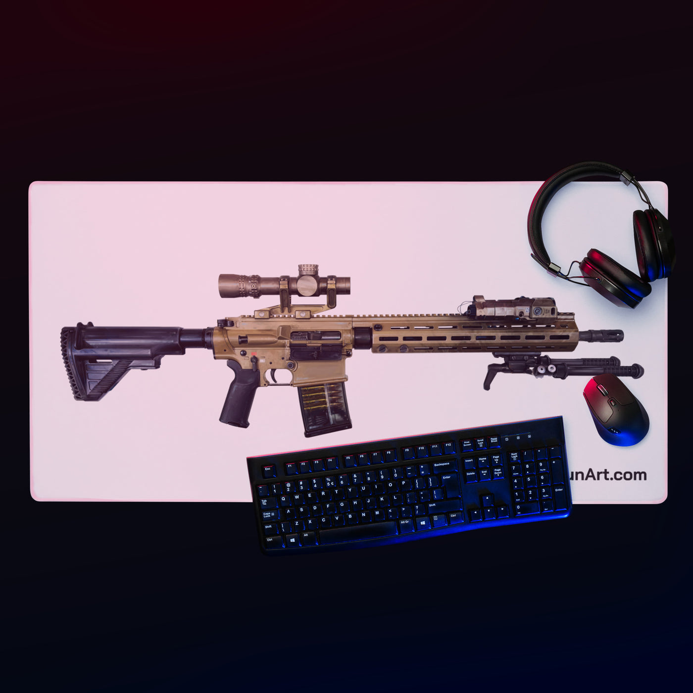 German 7.62x51mm AR10 Battle Rifle Gaming Mouse Pad - Just The Piece - White Background