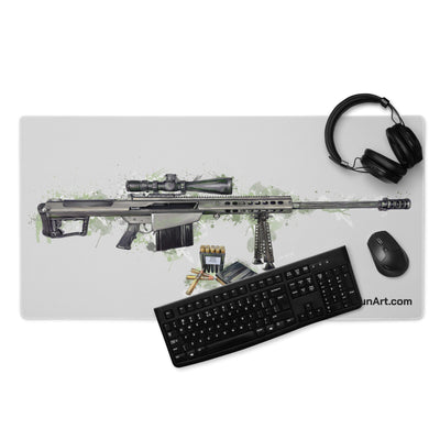 The Long-Range Legend - Green .50 Cal BMG Rifle Gaming Mouse Pad - Grey Background
