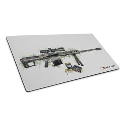 The Long-Range Legend - Green .50 Cal BMG Rifle Gaming Mouse Pad - Grey Background