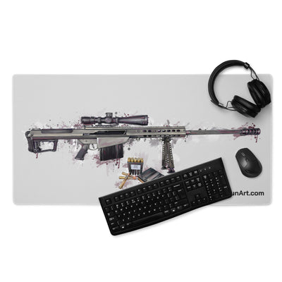 The Long-Range Legend - Purple .50 Cal BMG Rifle Gaming Mouse Pad - Grey Background