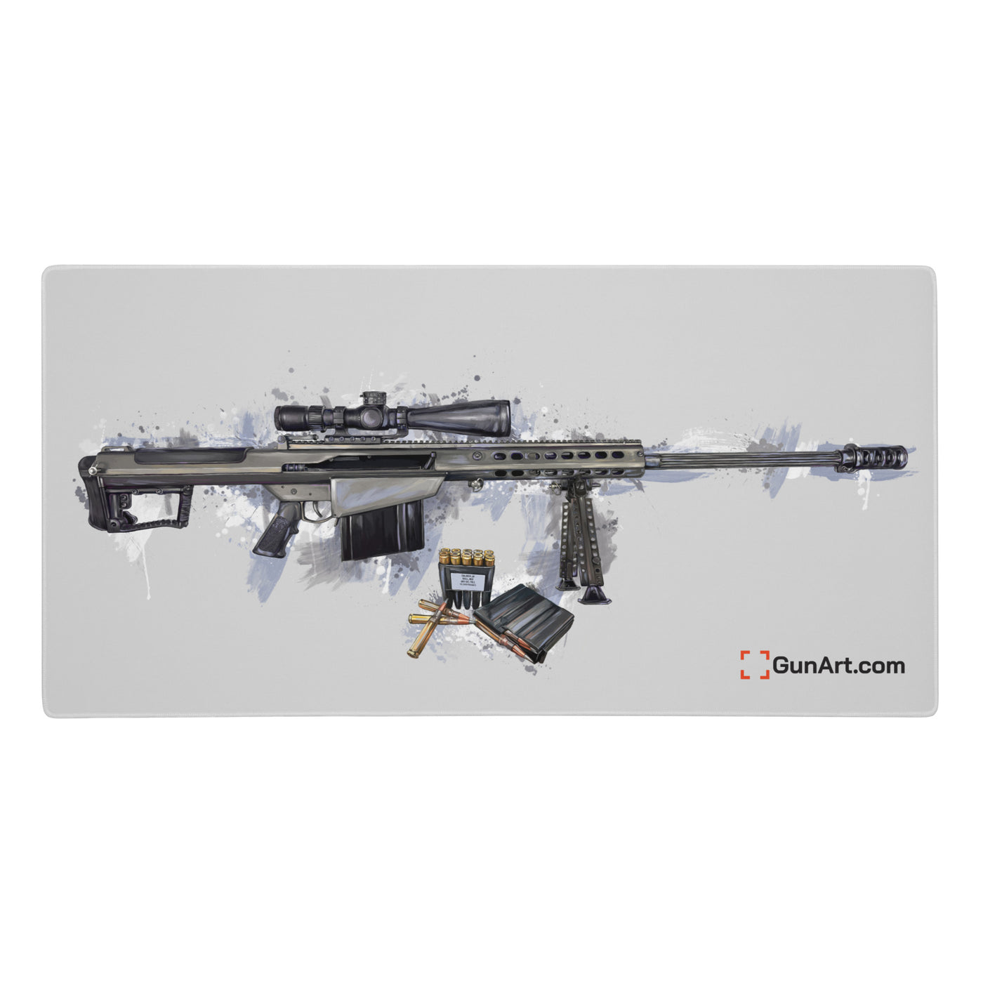 The Long-Range Legend - Blue .50 Cal BMG Rifle Gaming Mouse Pad - Grey Background