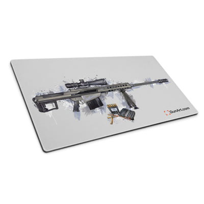 The Long-Range Legend - Blue .50 Cal BMG Rifle Gaming Mouse Pad - Grey Background