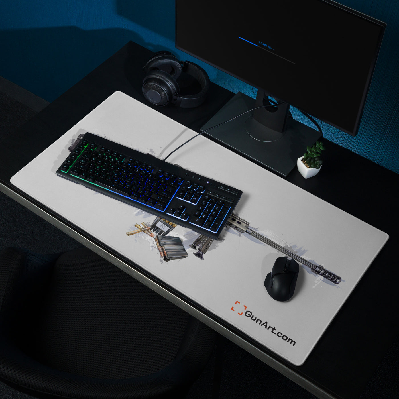 The Long-Range Legend - Blue .50 Cal BMG Rifle Gaming Mouse Pad - Grey Background