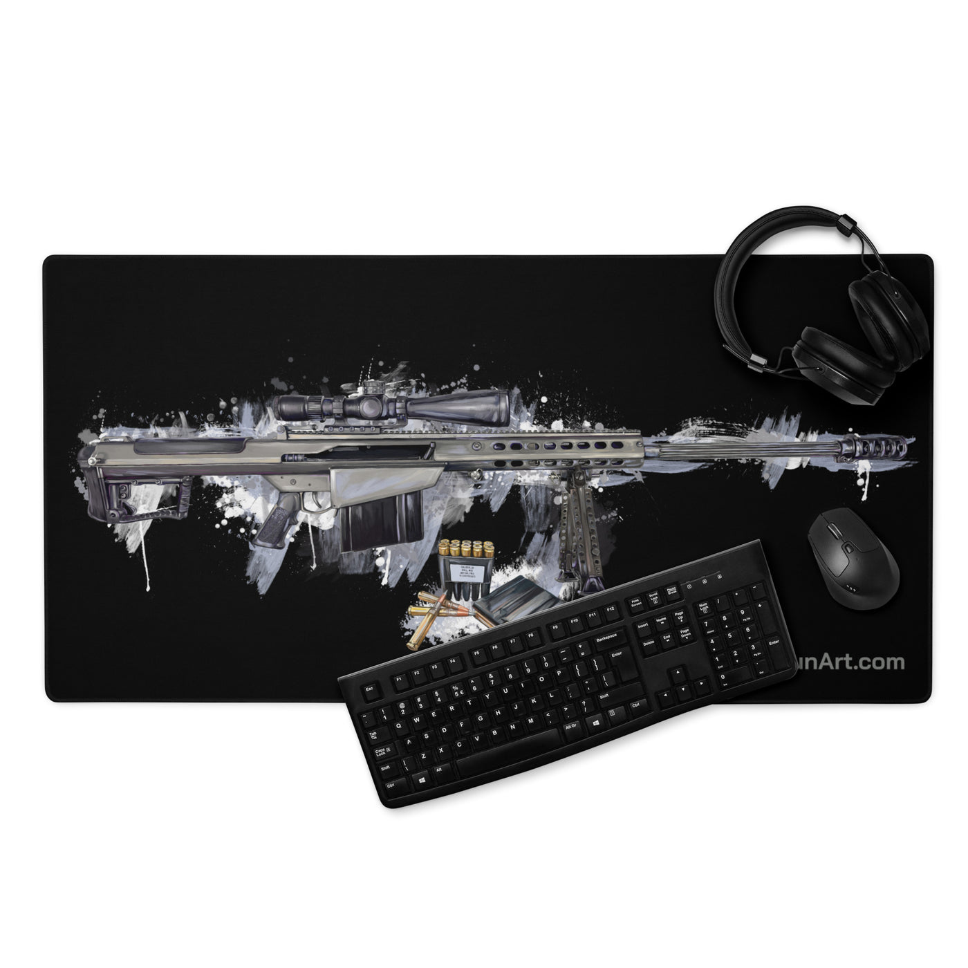 The Long-Range Legend - Blue .50 Cal BMG Rifle Gaming Mouse Pad - Black Background