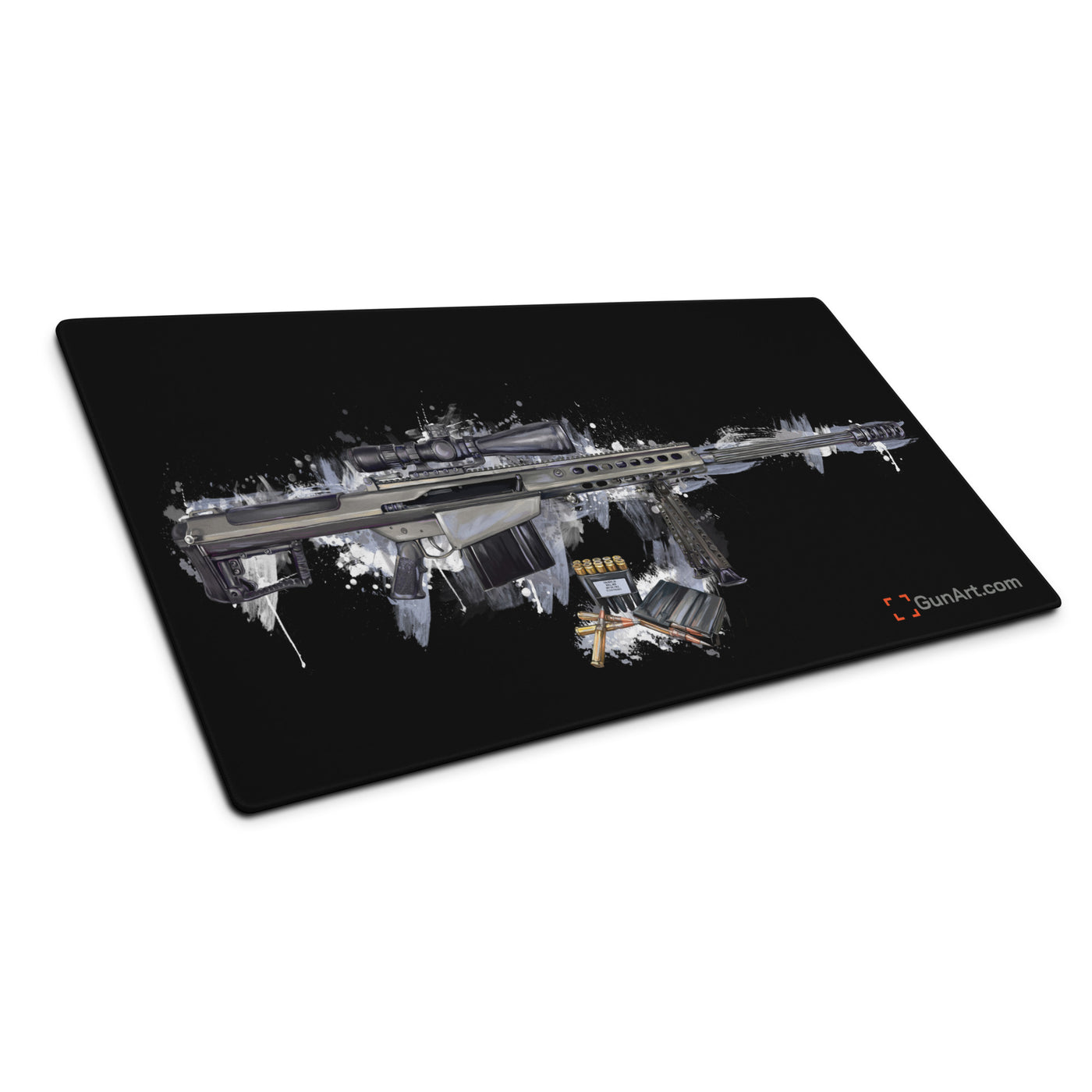 The Long-Range Legend - Blue .50 Cal BMG Rifle Gaming Mouse Pad - Black Background