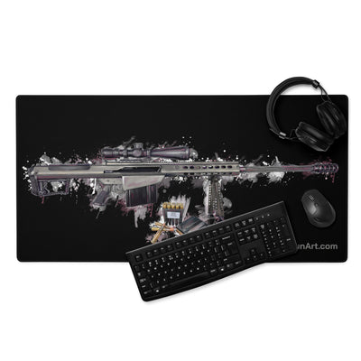 The Long-Range Legend - Purple .50 Cal BMG Rifle Gaming Mouse Pad - Black Background