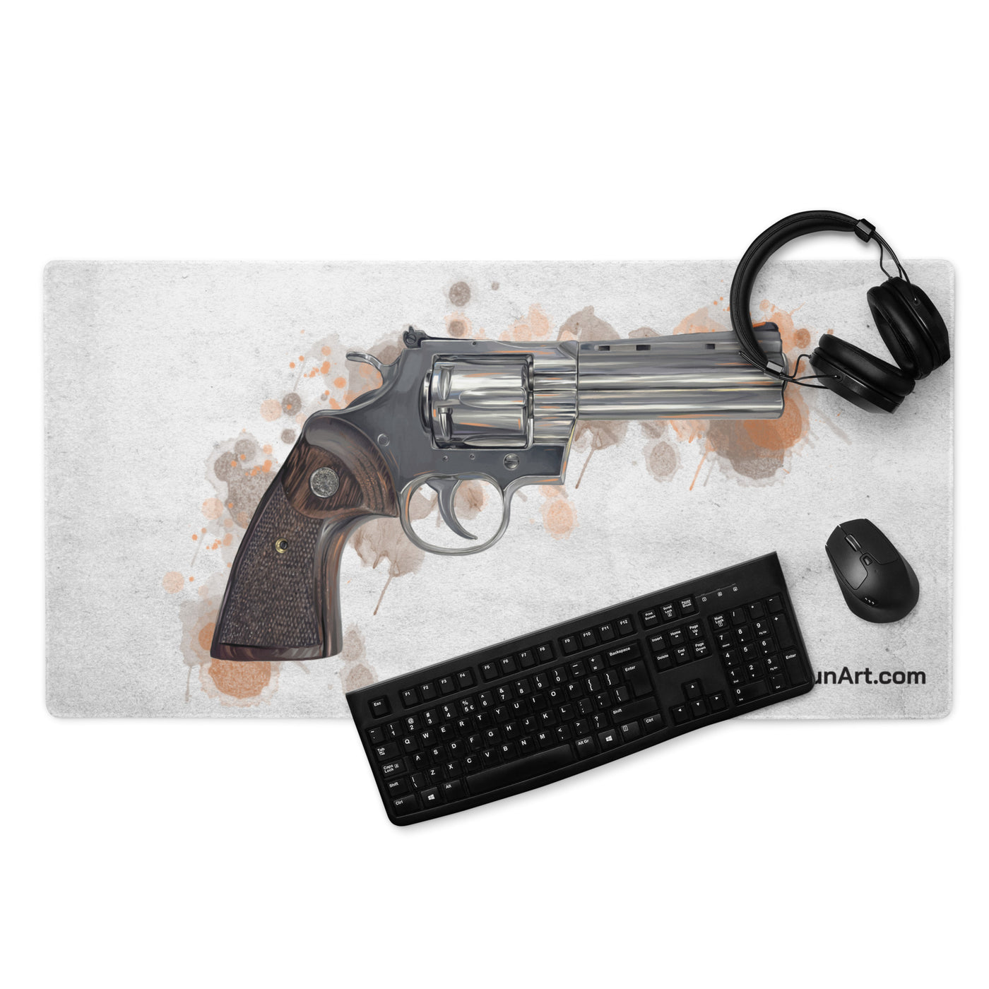 Wood & Stainless .357 Magnum Revolver Gaming Mouse Pad - Orange