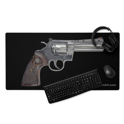 Wood & Stainless .357 Magnum Revolver Gaming Mouse Pad - Just The Piece - Black Background