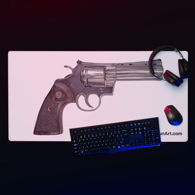 Wood & Stainless .357 Magnum Revolver Gaming Mouse Pad - Just The Piece - White Background