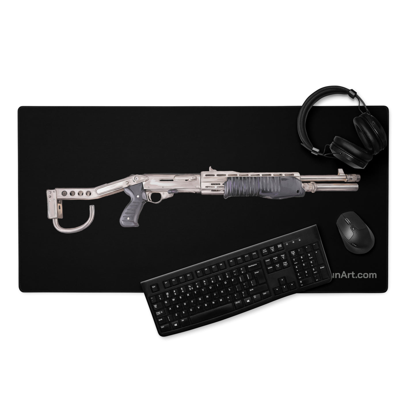 Selectable Mode Combat Shotgun Gaming Mouse Pad - Just The Piece - Black Background