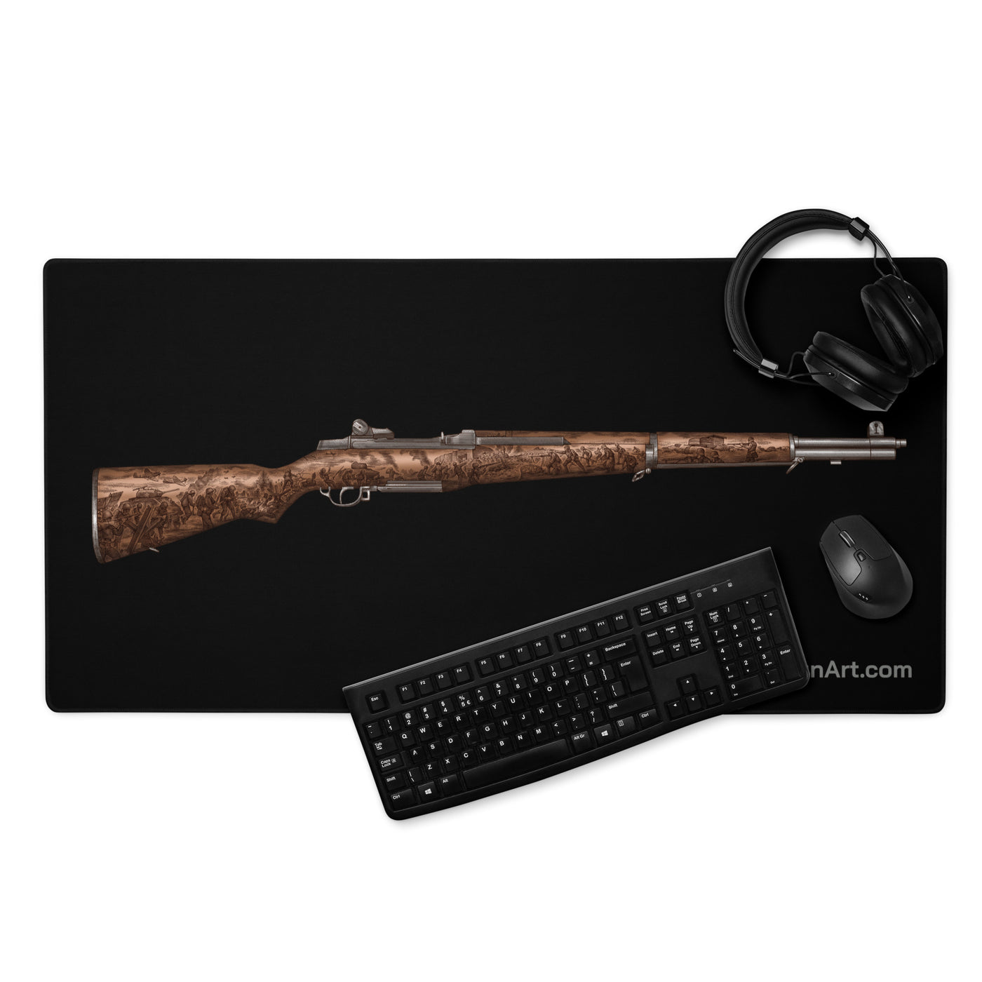 Honoring The Brave / M1 Garand / World War II D-Day Gaming Mouse Pad - Black Background
