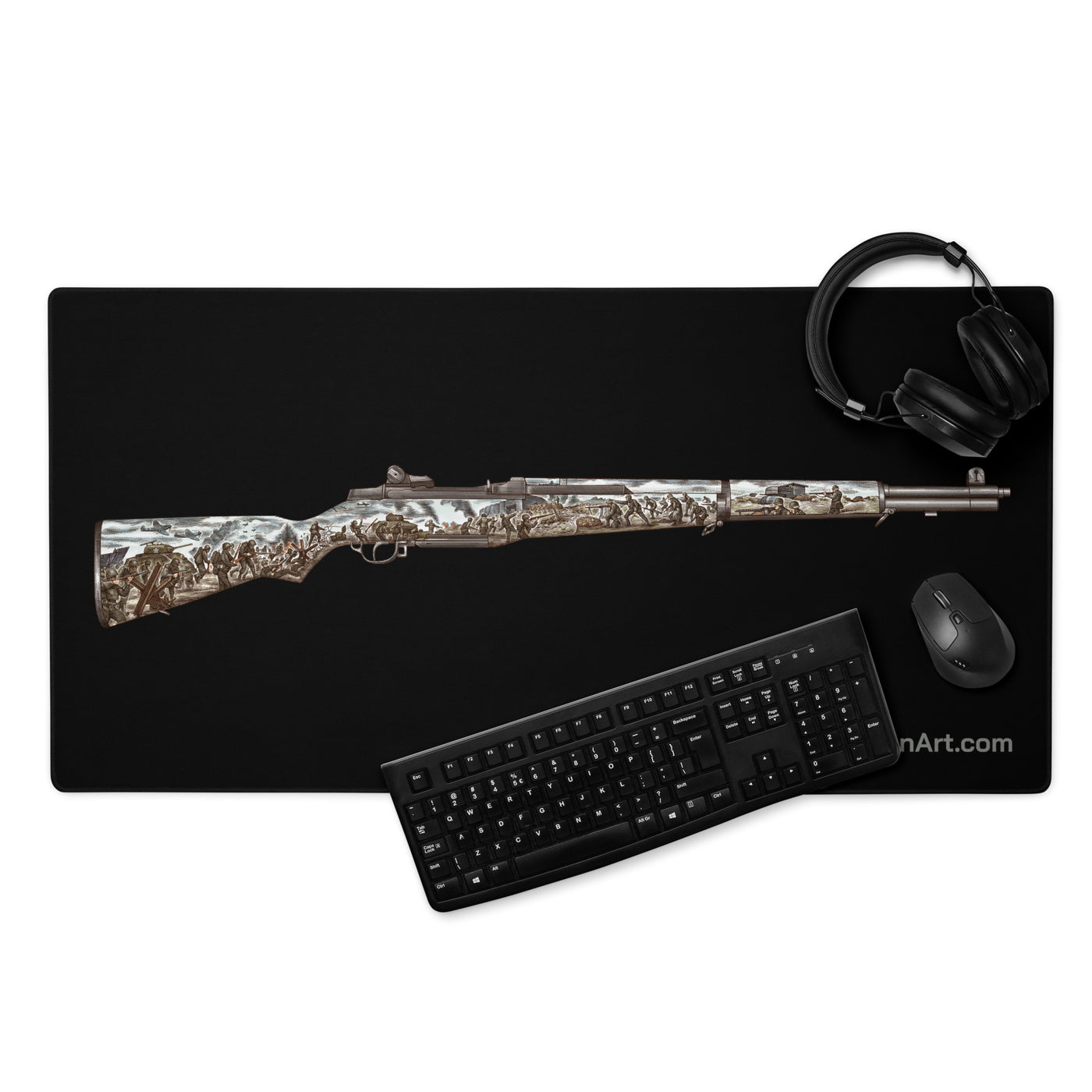 Honoring The Brave / M1 Garand / World War II D-Day Gaming Mouse Pad - Colored Gun - Black Background
