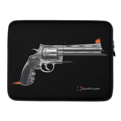 Stainless .44 Mag Revolver Laptop Sleeve - Black Background