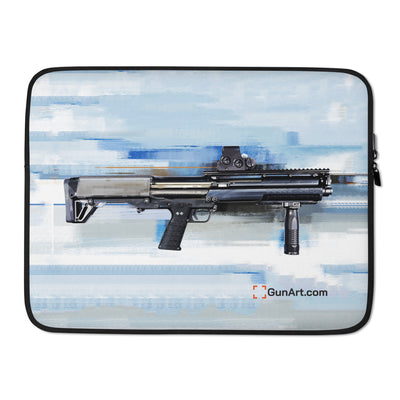 Tactical Bullpup Shotgun Laptop Sleeve - Blue Background