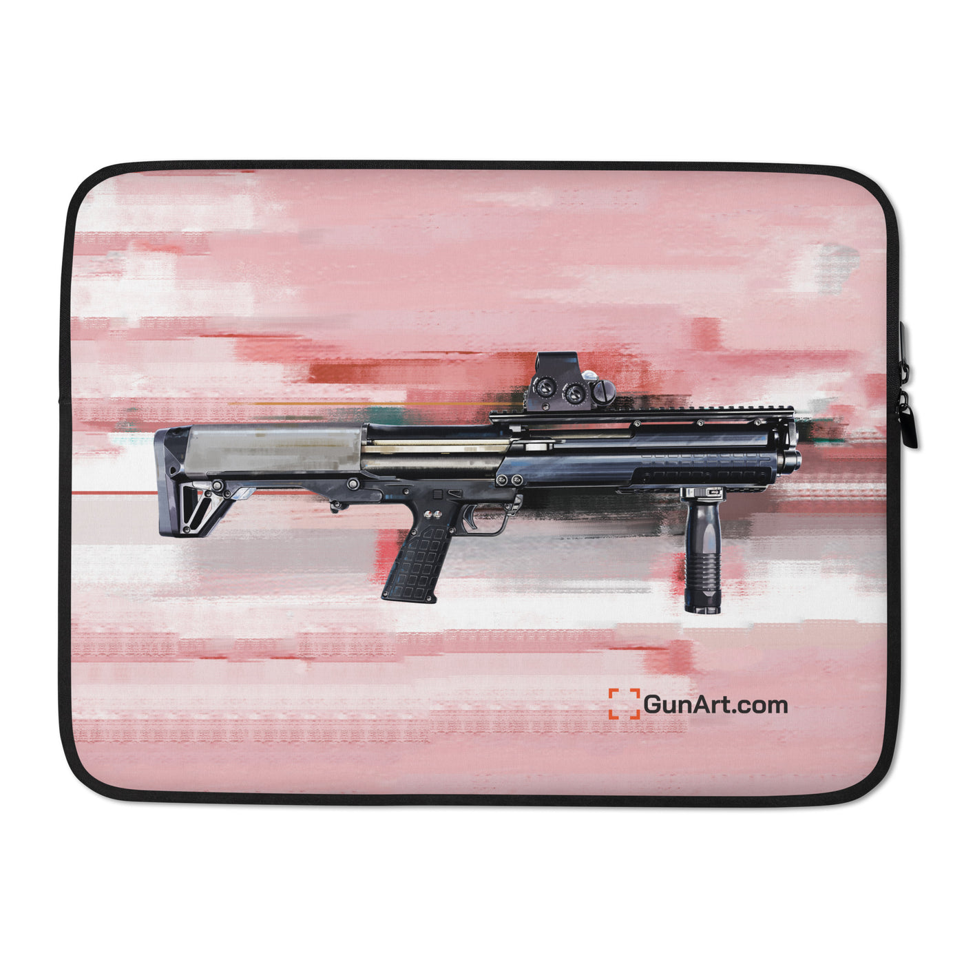 Tactical Bullpup Shotgun Laptop Sleeve - Red Background